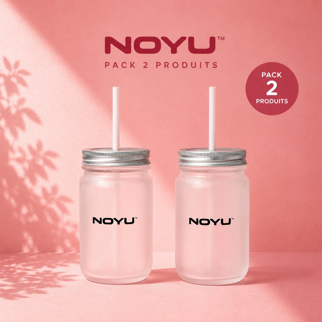 Pack 2 Mason Jars NOYU duo amies — aesthetic matcha glass gift set couvercle bambou