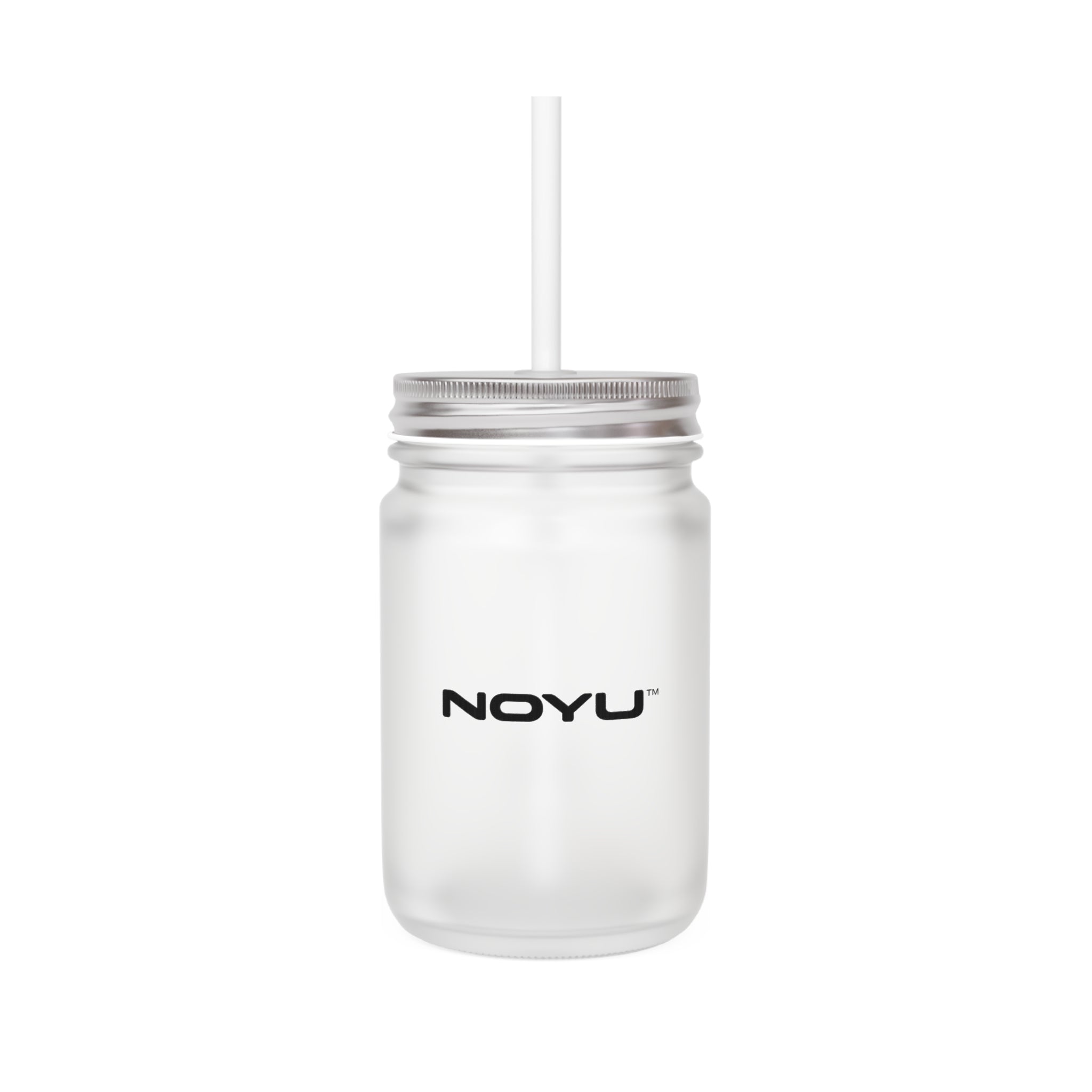 Mason Jar 12oz NOYU CAFÉ packshot — verre soufflé couvercle bambou et paille verre réutilisable
