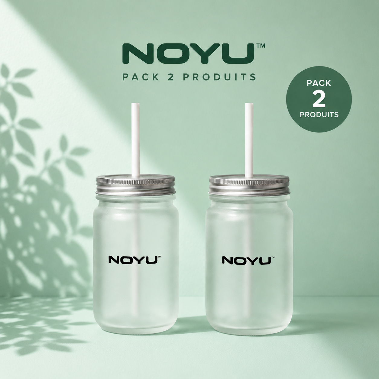 Pack duo Mason Jars NOYU — verre matcha 12oz x2 cadeau copines aesthetic glass