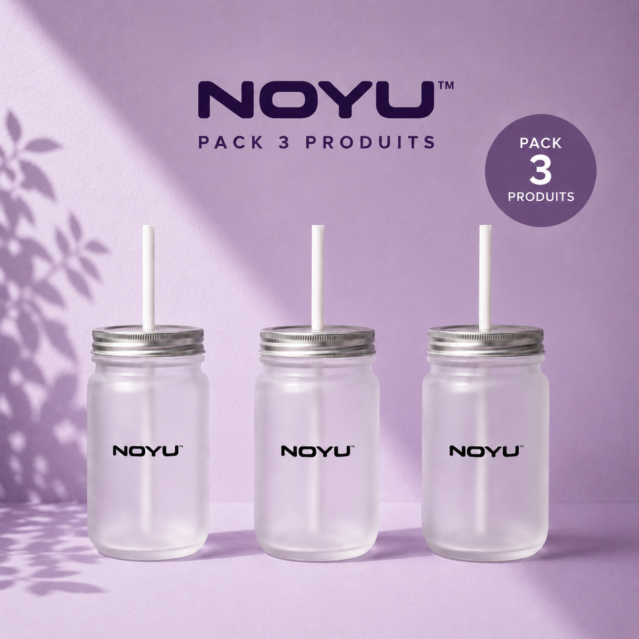 Pack 3 Mason Jars NOYU trio famille — aesthetic matcha glass gift set couvercle bambou