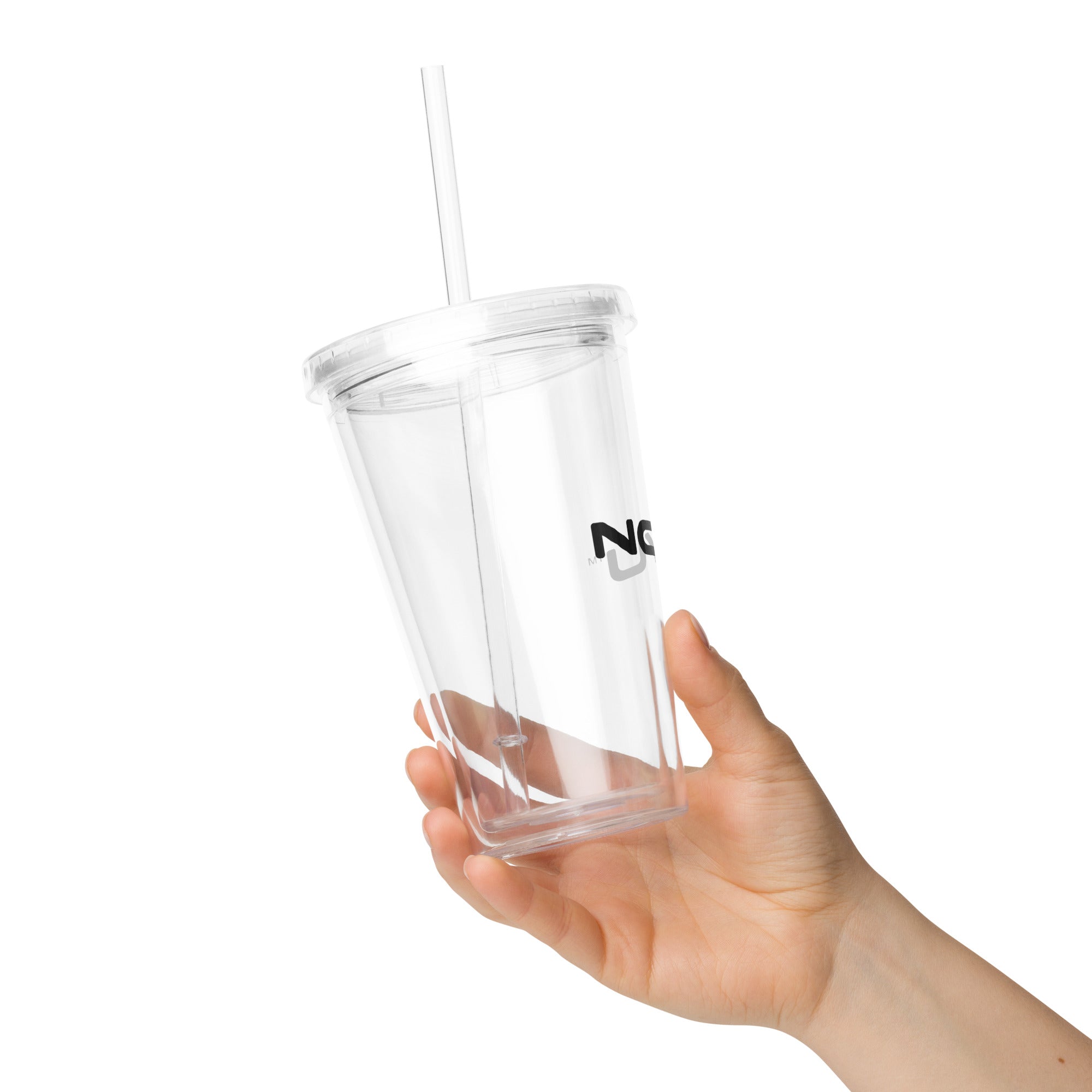 Gobelet Iced 16oz NOYU CAFÉ packshot — double-walled transparent reusable iced coffee tumbler